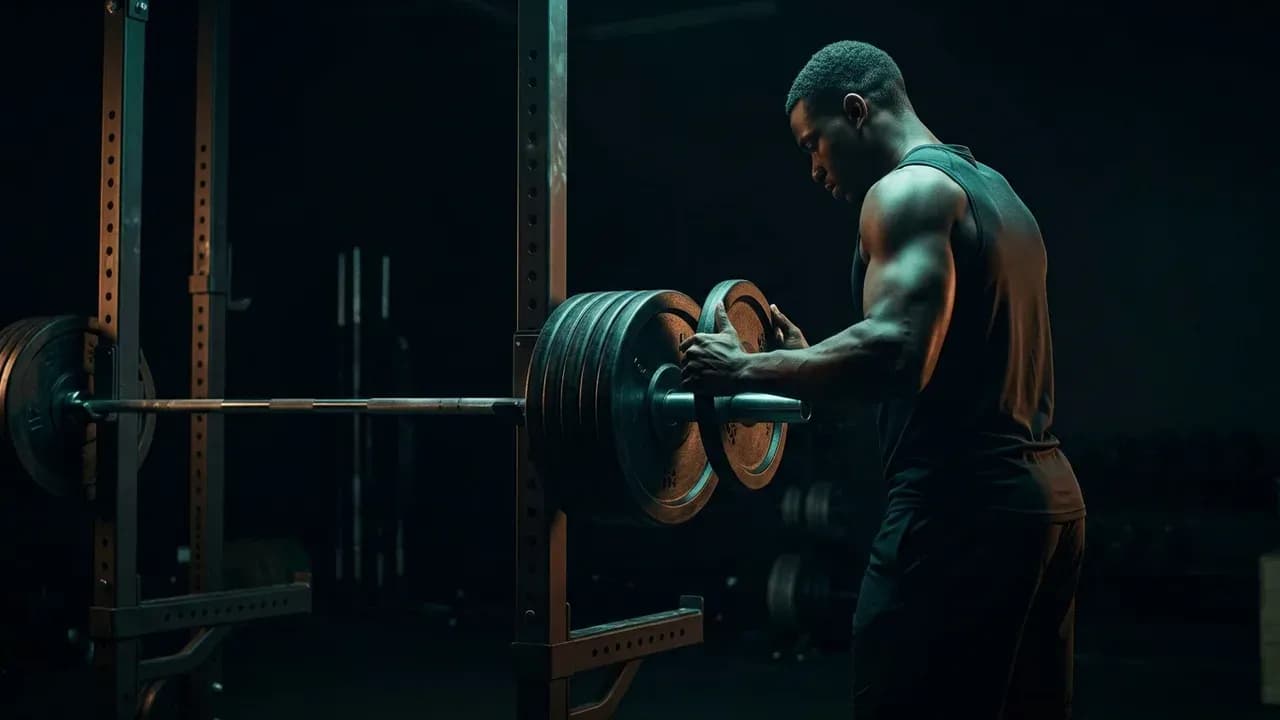 an athlete loading a barbell on a squat rack inside a training facility